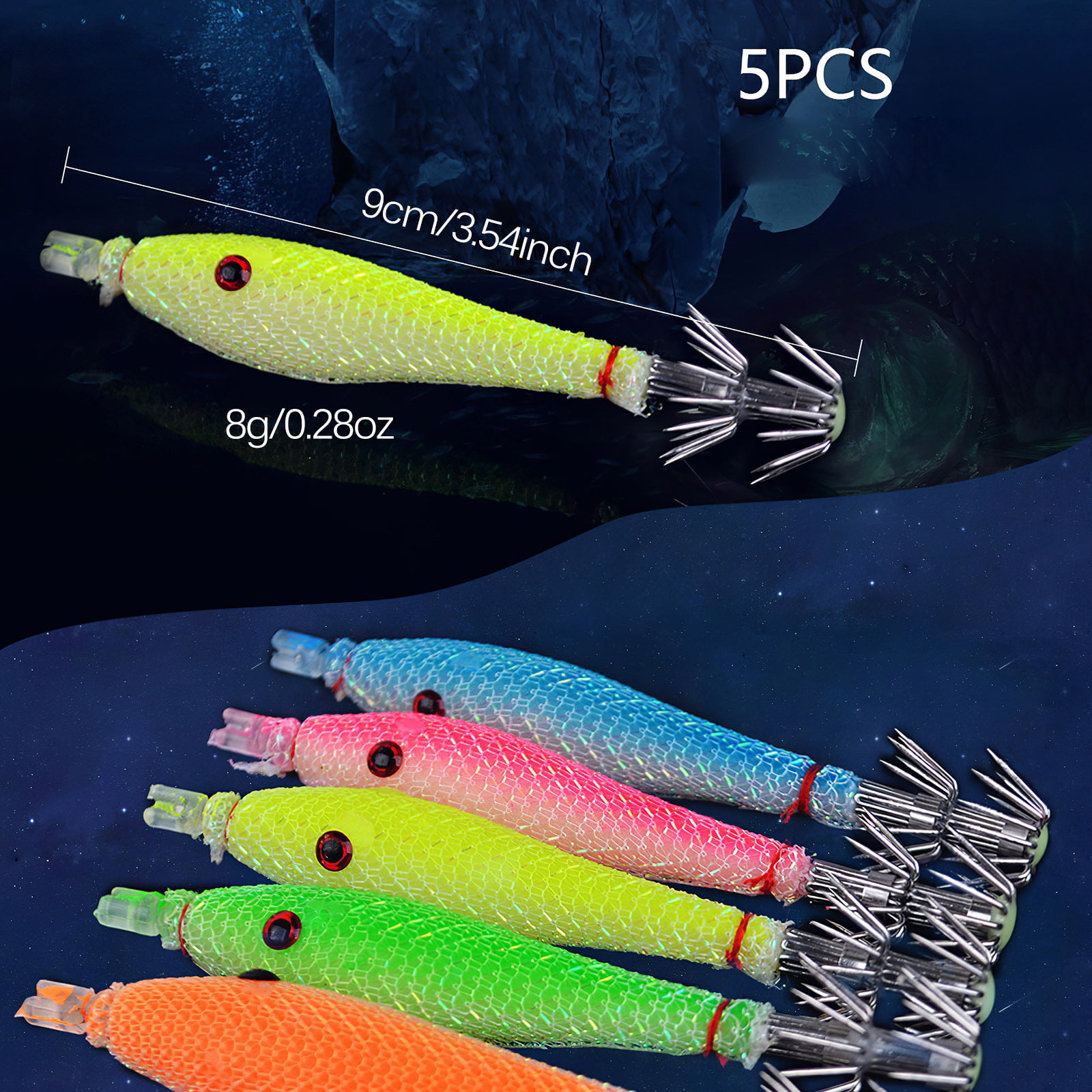 Durable Head Lure Luminous hook Jigging Bait Fishing Hooks with line Barbed 