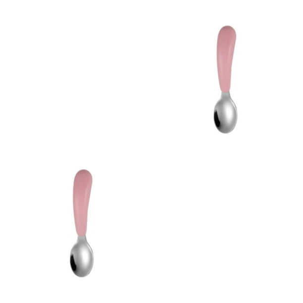 Naiovety Vajilla para niños, cuchara, tenedor, forma de alimentación de bebé, cuenco, cubertería antideslizante, juego de platos, Rosa Cuchara 2piezas