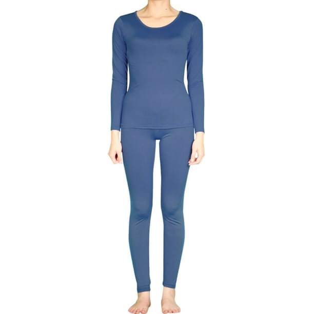 LAVRA Womens Microfiber Long Johns Thermal Underwear Two Piece Set -Medium- Navy Blue 