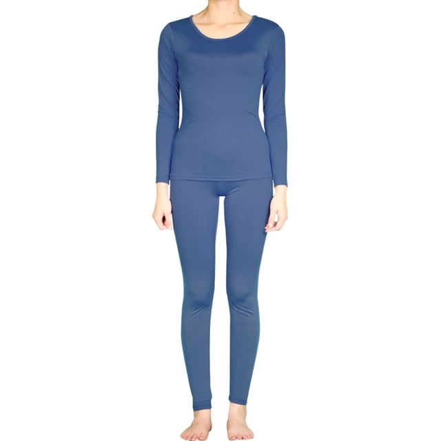 LAVRA Womens Microfiber Long Johns Thermal Underwear Two Piece Set -XL-Navy Blue