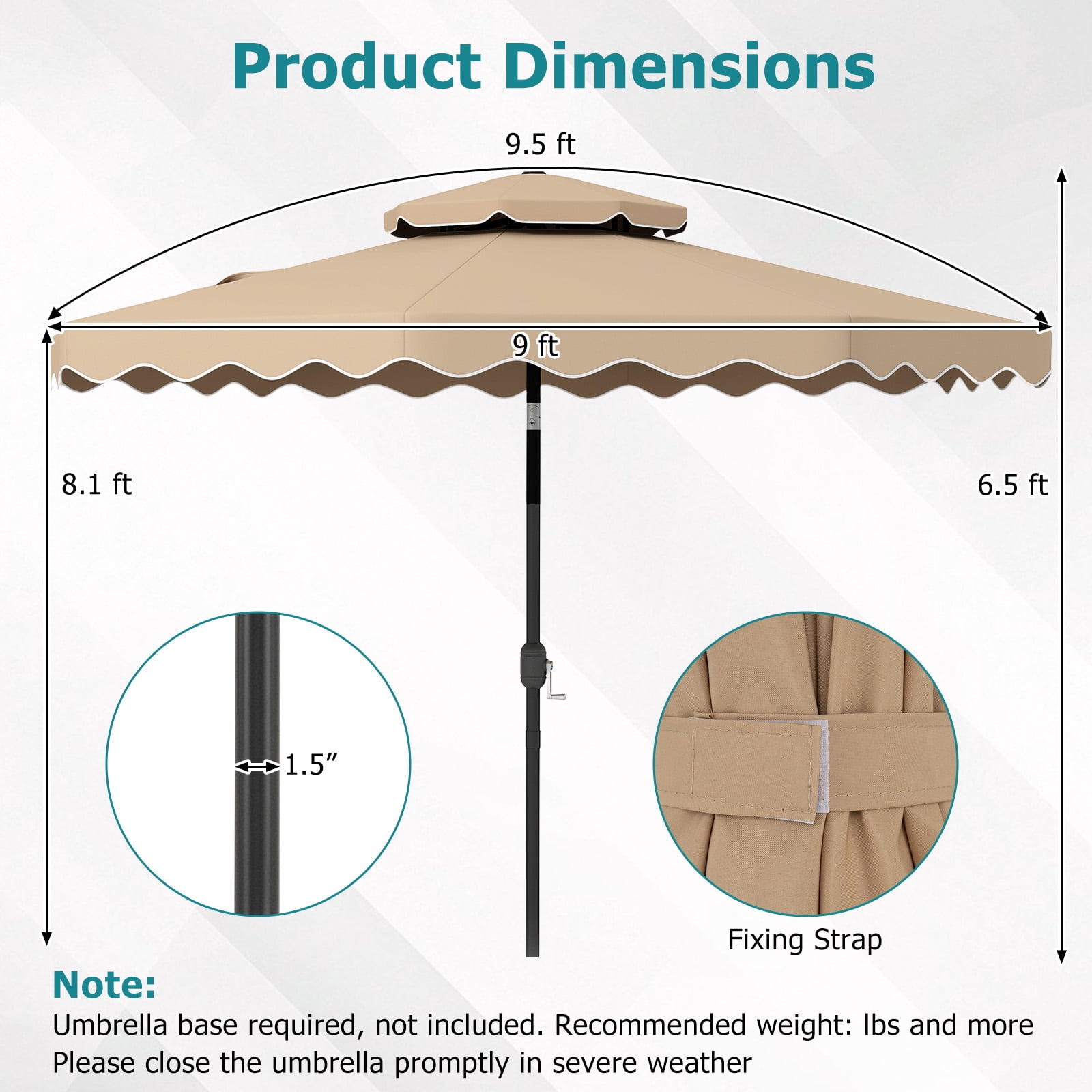 Gymax 9 FT Patio Umbrella w/Push Button Tilt & Crank 2-Tier Vented Top 8 Metal Ribs Brown