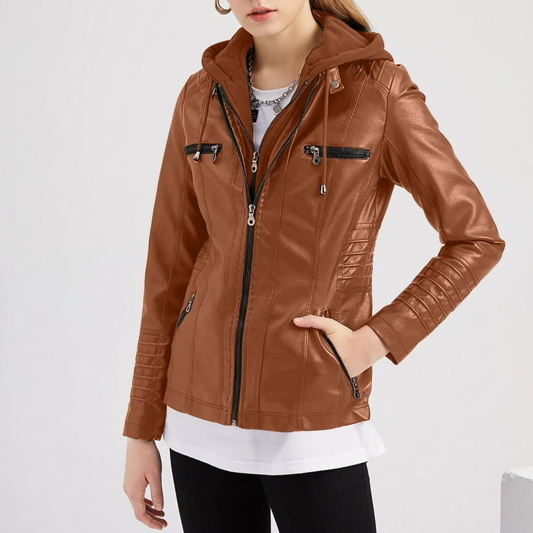 WCMZJ Women's Plus Size Faux Leather Jacket Biker Coat with