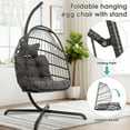 thumbnail image 6 of Hanging Egg Chair with Stand Outdoor Swinging Egg Chair with Water Resistant Cushions PE Rattan Wicker Egg Chair Foldable Basket for Indoor Bedroom Patio Garden 350lbs Capacity (Dark Grey), 6 of 9
