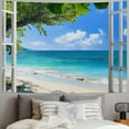 thumbnail image 2 of Shiartex Summer Beach Tapestry, Blue Ocean Sea Tropical Island Palm Tree Seaside Window Scenic View Balcony Nature Scenery Tapestry Wall Hanging for Bedroom  40x30inch, 2 of 6