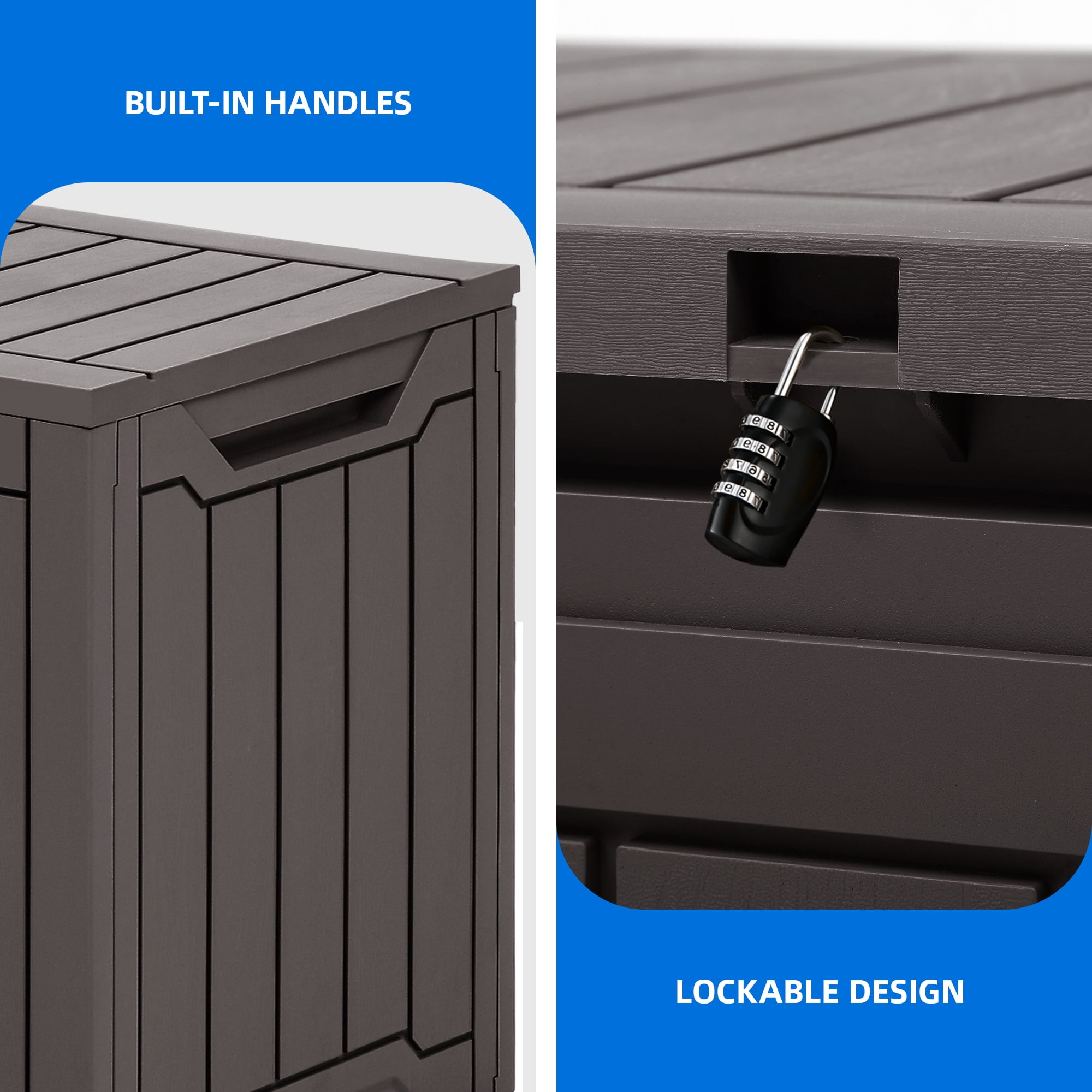 Dextrus 80 Gallon Large Resin Deck Box, Brown Waterproof Weather Resistant Outdoor Storage Box, Lockable Organizer for Patio Cushions, Garden Tools, Pool Accessories & Indoor Outdoor Essentials