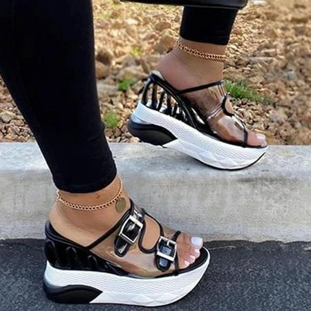 

Women s Ultra Thick Platform Heeled Shoes Max Cushioning Sandals with Clear Strap Closure for Vacation Daily New
