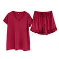 thumbnail image 2 of Skpblutn Womens Shorts Spring And Summer Solid Color Casual Drawstring Short Sleeve Pajamas Home Set Shorts for Women Red M, 2 of 4
