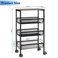 thumbnail image 2 of Black 4-Tier Mesh Wire Rolling Utility Cart with 2 Lockable Wheels, Multi-Purpose Storage Trolley for Home, Kitchen and Office, 2 of 7