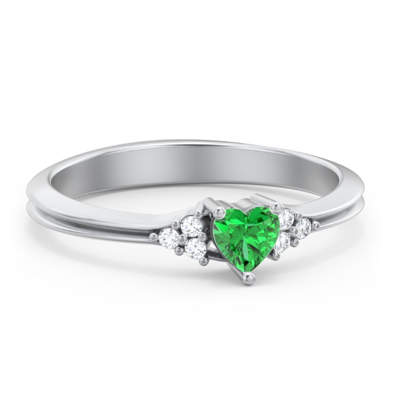 Bague en Forme de Cœur avec Accents d'Épaule - Émeraude (Peut)