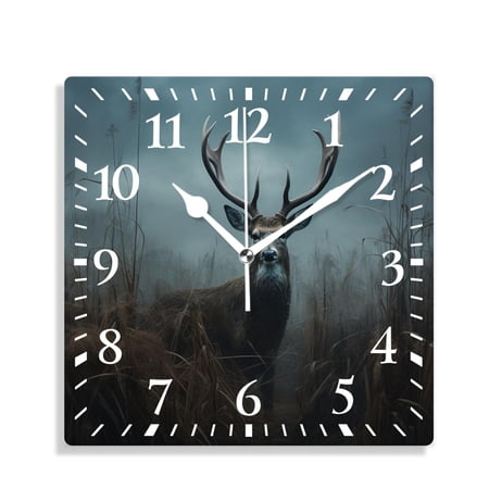 12 Inch Wall Clock Battery Operated Silent Clock Decorative for Office, Kitchen, Outdoor, Living Room,Whitetail Deer Fawn in Wilderness Countryside Beautiful