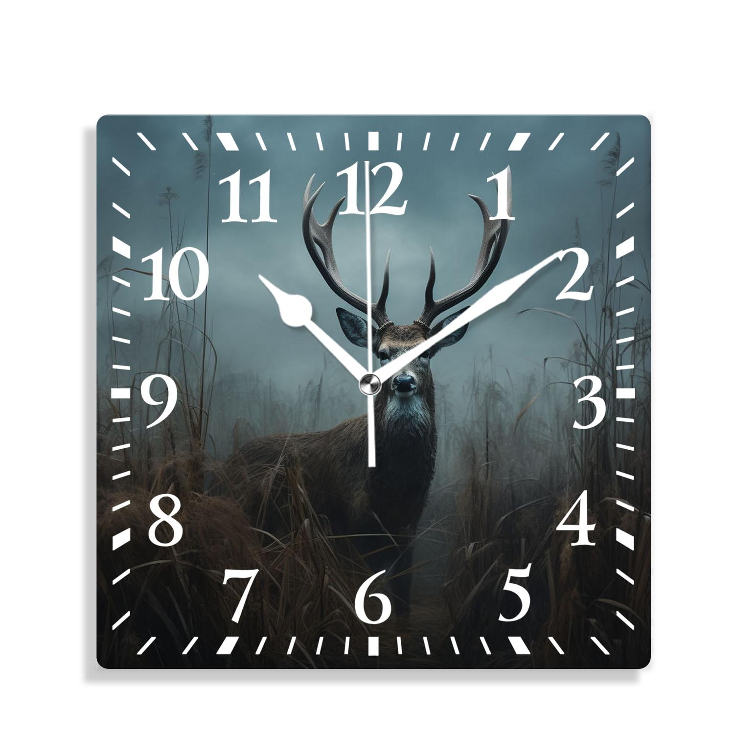 12 Inch Wall Clock Battery Operated Silent Clock Decorative for Office, Kitchen, Outdoor, Living Room,Whitetail Deer Fawn in Wilderness Countryside Beautiful