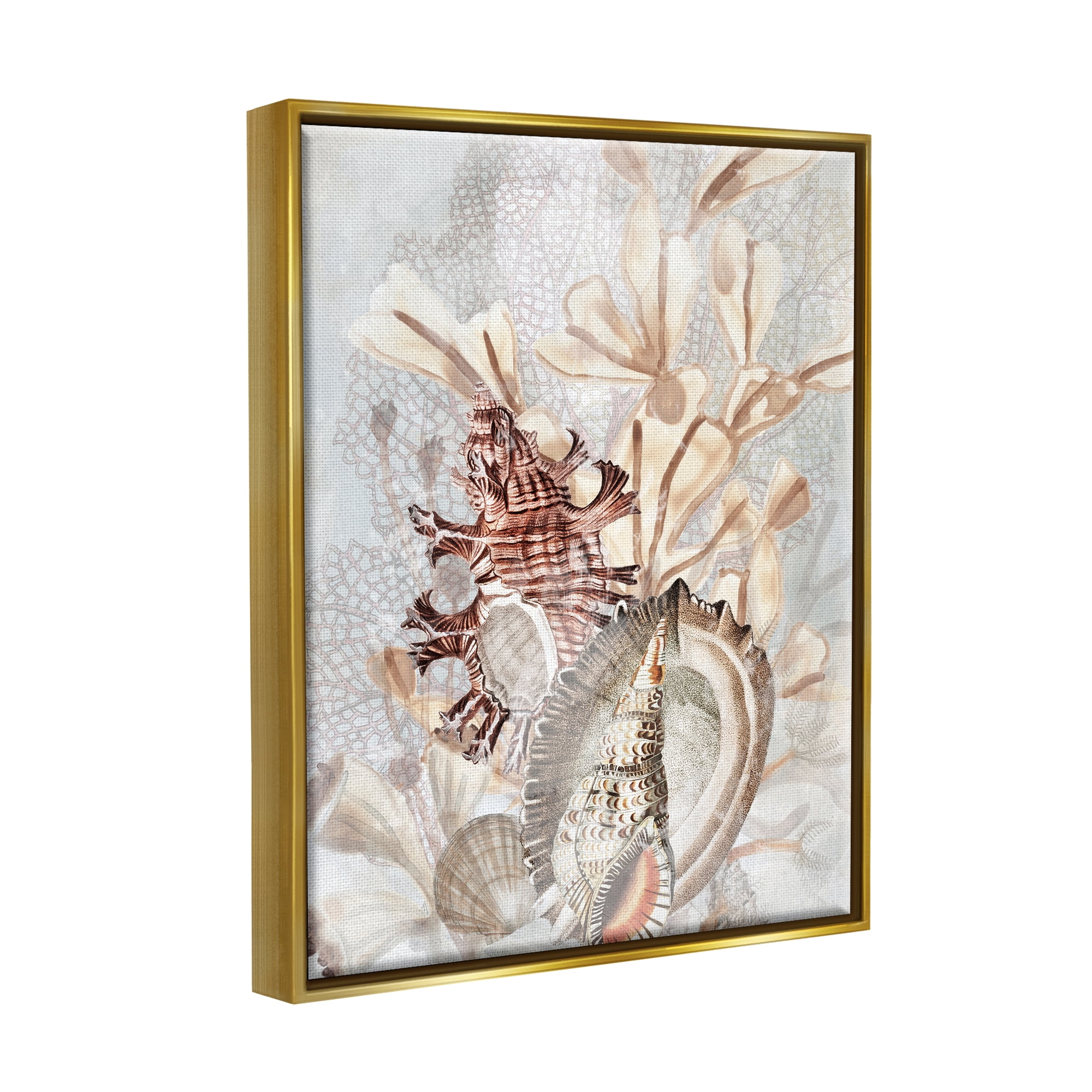 Stupell Industries Beige Mixed Seashells Animals & Insects Painting Gold Floater Framed Canvas Art Print Wall Art, 25 x 31