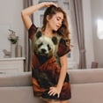 thumbnail image 3 of Honeii Jungle Meditating Panda Print Women's Loose Short Sleeve Nightgown, Soft Cotton Sleepwear, Comfy Loose Fit Pajama Dress for Sleep and Lounge, 3 of 6