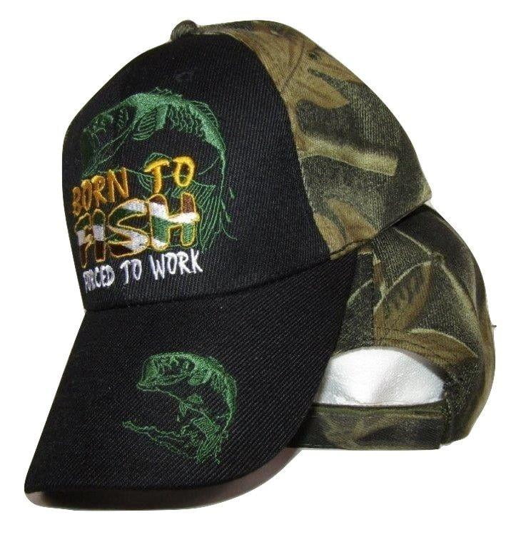 Born to Fish Forced Work Neon Green Black Face Camo Embroidered Cap CAP926A Hat 