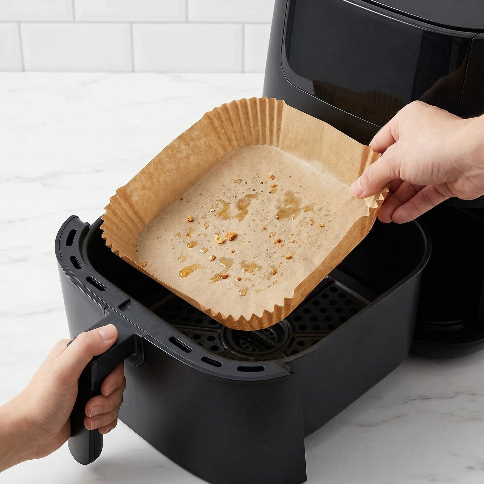 9 Inch Air Fryer Liners Disposable-300PCS Square Parchment Paper Liners,Heat Resistant & Non-Stick,Unbleached Liners for Air Fryer,Oven,Roasting,Baking,Microwave（Bottom is 8 Inch）