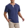 thumbnail image 4 of Camisetas Henley para hombres INSPIRE CHIC, casuales de verano, de manga corta, con botones, camiseta básica, azul, 4 of 6