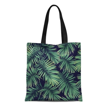 LADDKE Canvas Tote Bag Tropic Dark Tropical Pattern Exotic Plants Green Phoenix Palm Durable Reusable Shopping Shoulder Grocery