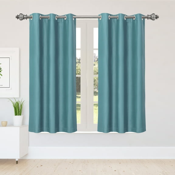 PiccoCasa 2pcs Blockout Thermal Insulated Grommet Window Curtain Panel Valance Darkening Drapes Lake Blue 42" x 63"