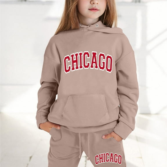 Kids Boys Girls Active Sweatsuit 2PC Long Sleeve Khaki Soft Hoodie Sweatpants Warm Fall Winter Clothes Girls Size 8-9 Years Clothes