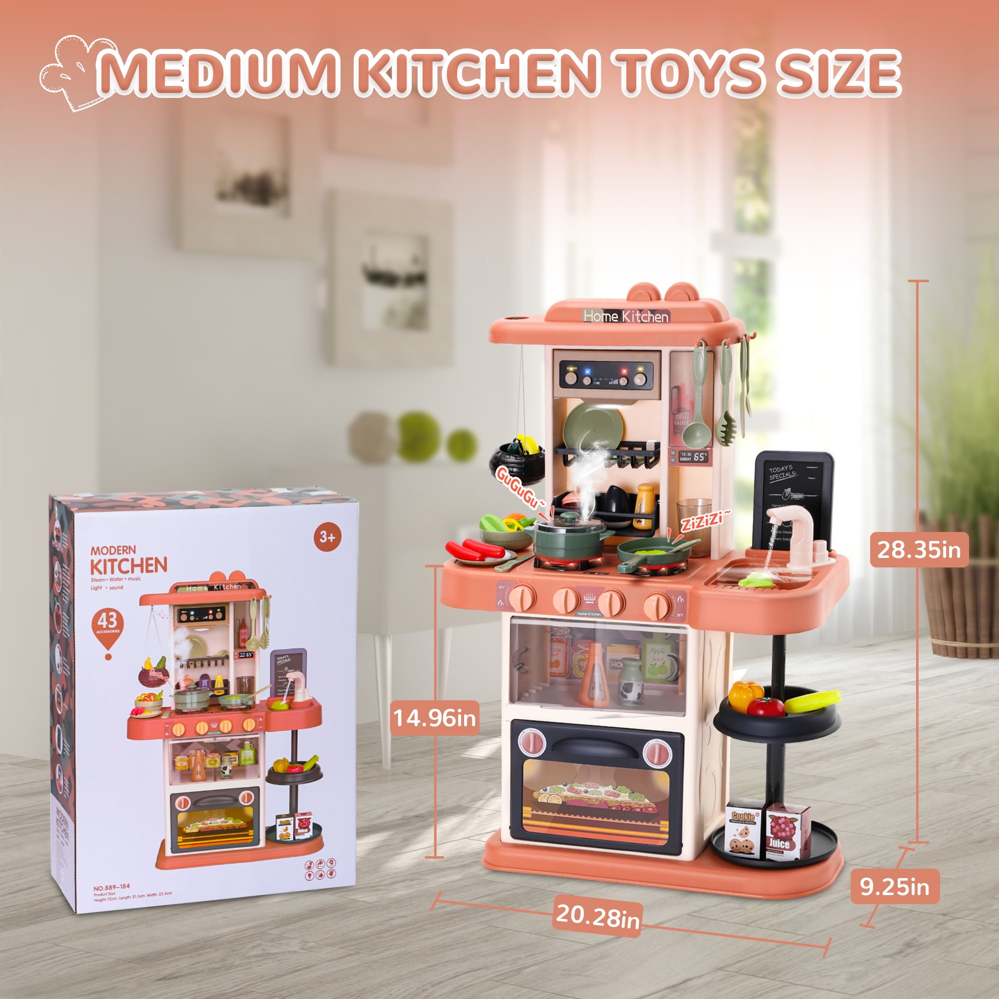 Wisairt Play Kitchen Set, 4pcs Toy Kitchen Appliance w/Oven Toaster Coffee Maker Juicer, Khaki, Size: 5.51 x 3.74 x 6.89, Orange
