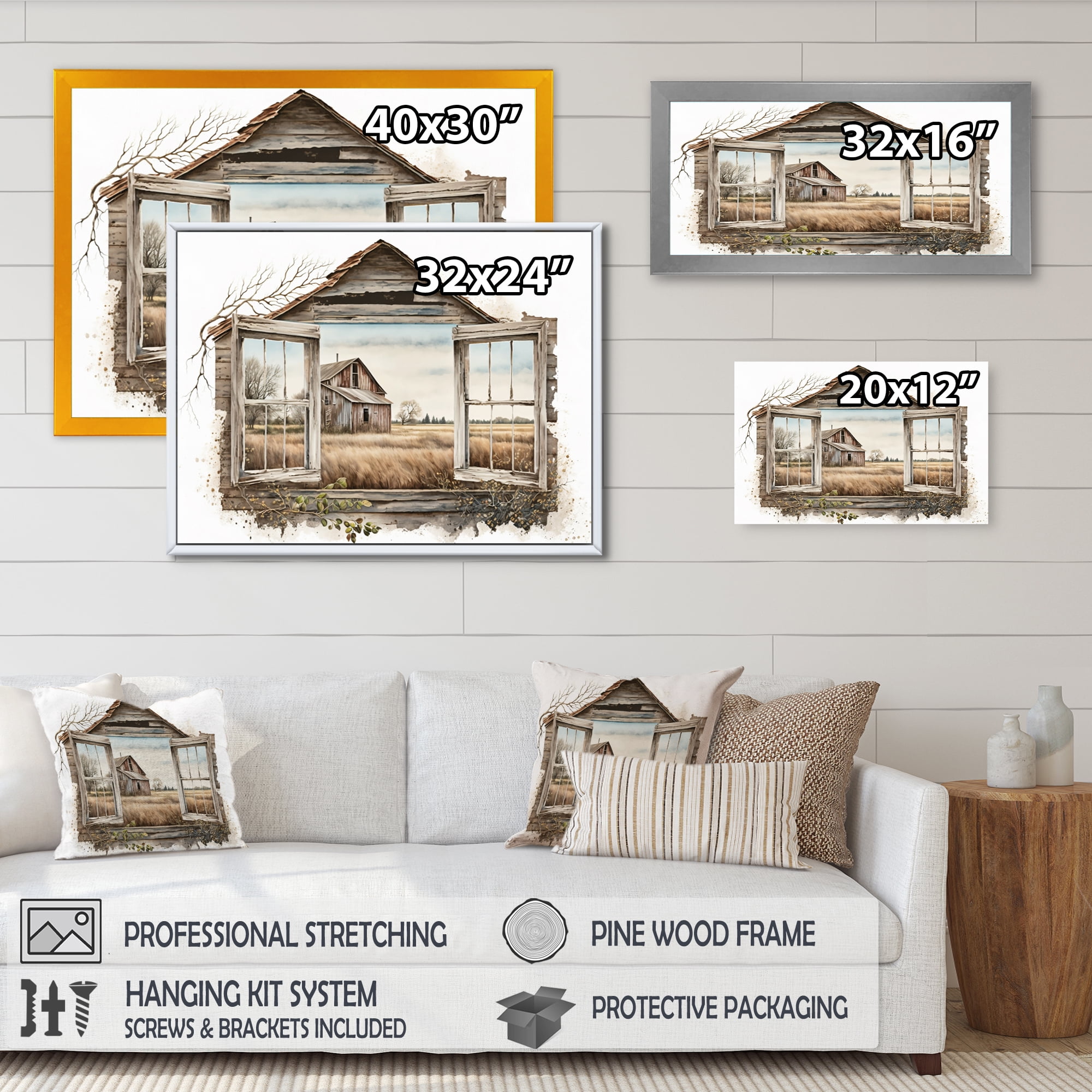 Designart Window View To Farm I Canvas Wall Art