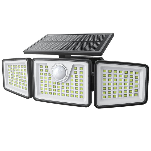 Daphino Luces solares para exteriores, 2500 lm, sensor de movimiento, luces exteriores, 3 cabezales, 355 gran angular, luces de calle, luces de seguridad impermeables con 3 modos (negro, no remoto, 1