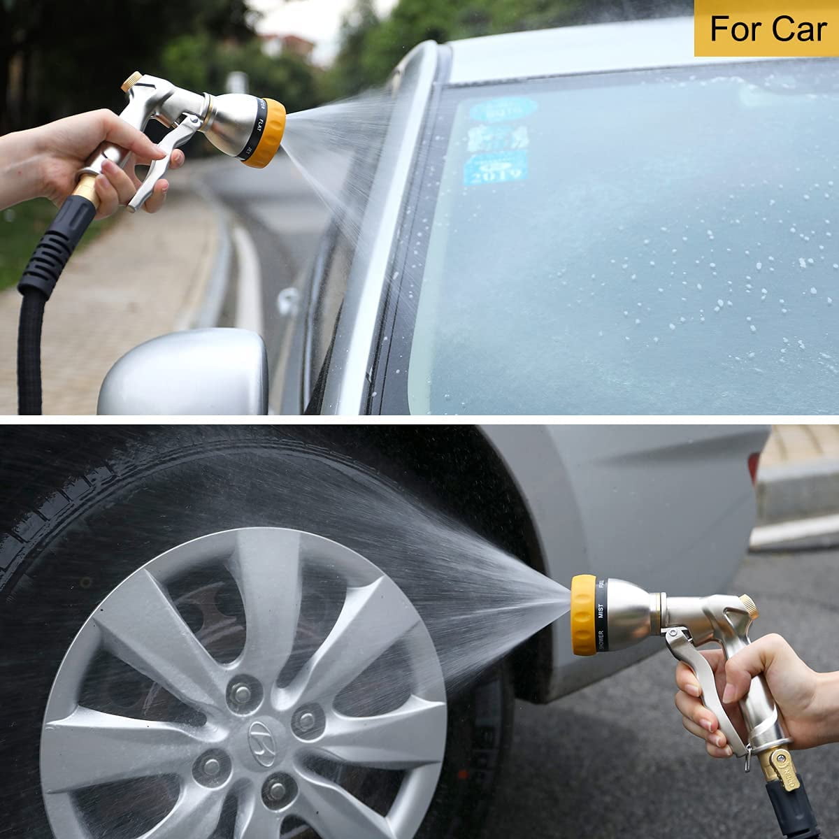 FANHAO Garden Hose Nozzle Sprayer, Heavy Duty Metal Watering Hose Nozzle with 7 Spray Patterns