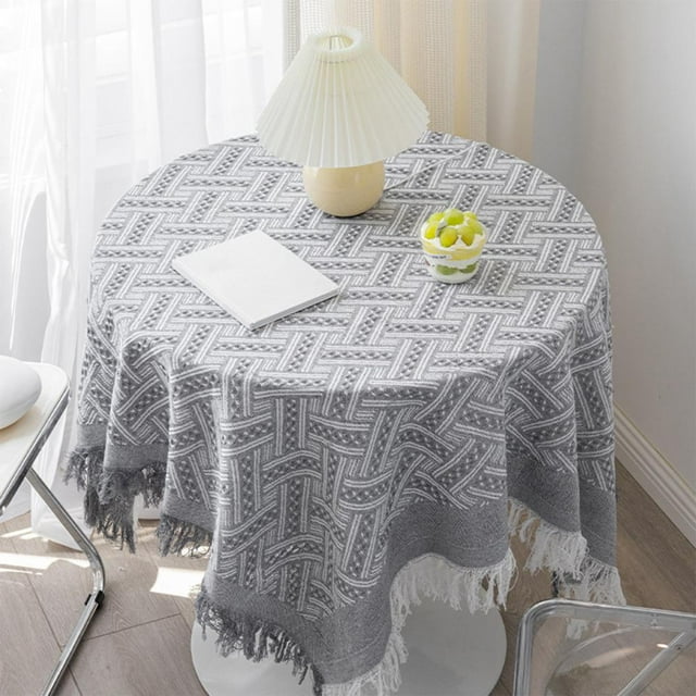 Feltree Decorative Tablecloth with Tassels and Embroidery, 35x35 Inch Rectangle Table Cover for Coffee Table Dining Table, Festive Holiday Table Cover Protects Table from Spills and Scratches
