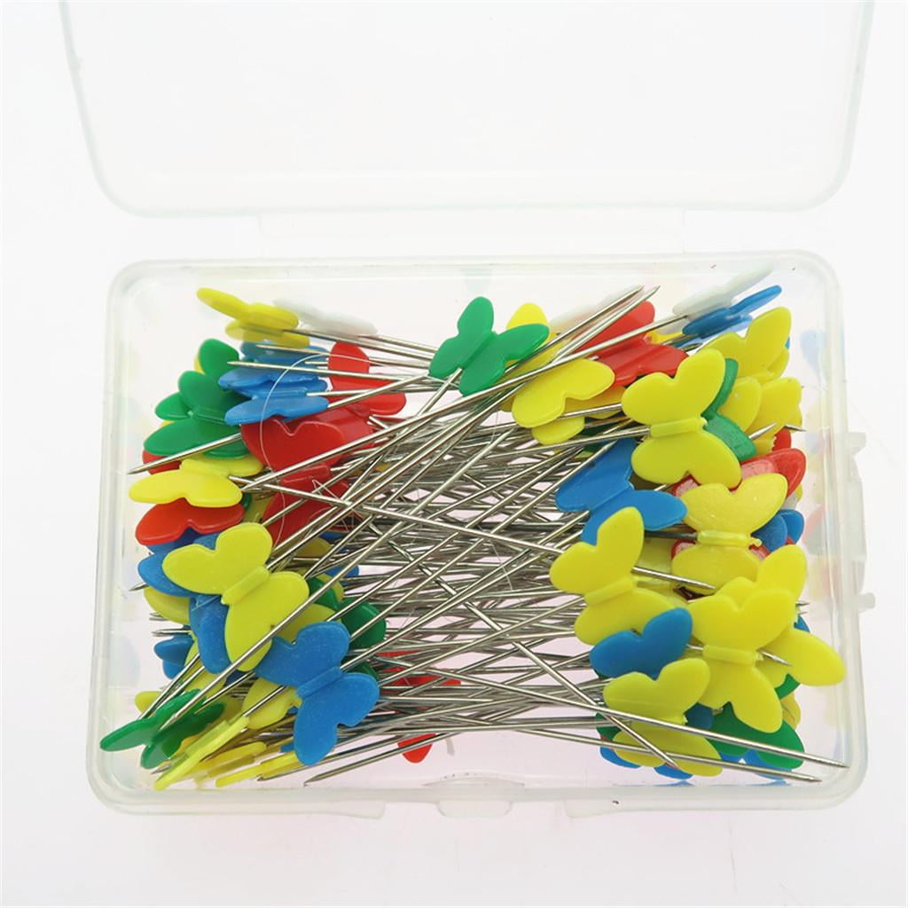 About 100 PCS Multicolor for Sewing Wedding Dressmaking Patchwork DIY Arts & Crafts Projects with Transparent Plastic Box Straight Pins Butterfly Head Decorative Pins Quilting Pins 