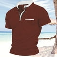 thumbnail image 5 of WREESH Men's Summer Solid V-Neck Henley Shirts Fashion Casual Zipper Short Sleeve Top Workout Tops Wine, 5 of 6