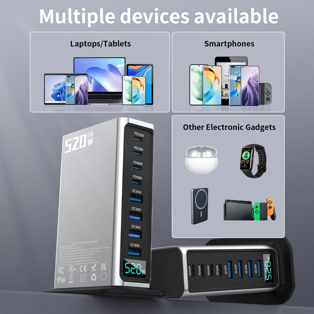 GANNECT Charging Station 8-Ports Docking Station, 520W
