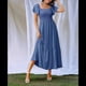 thumbnail image 4 of Vestido de Verano para Mujer, Estilo Bohemio, con Escote Cuadrado, Mangas Abullonadas, Fruncido, Corte A, Modesto, con Bolsillos, Azul Marino, Talla XXL, 4 of 8