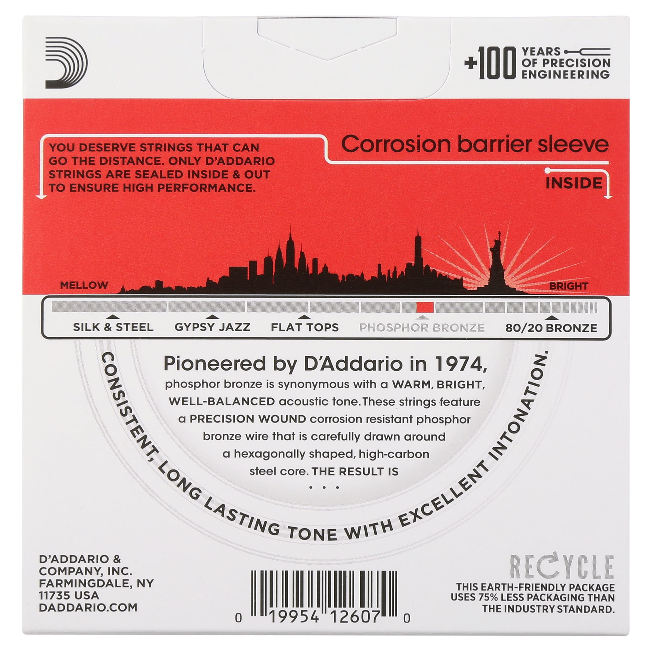 D'Addario EJ17-3D Phosphor Bronze Acoustic Guitar Strings, Medium, 13-56, 3 Sets