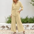 thumbnail image 4 of Cameland Womens 2 Piece Outfits Women Fall Winter Solid Collared Long Sleeve Shirt Adjustable Waist Pants Two Piece Set Yellow M, 4 of 5