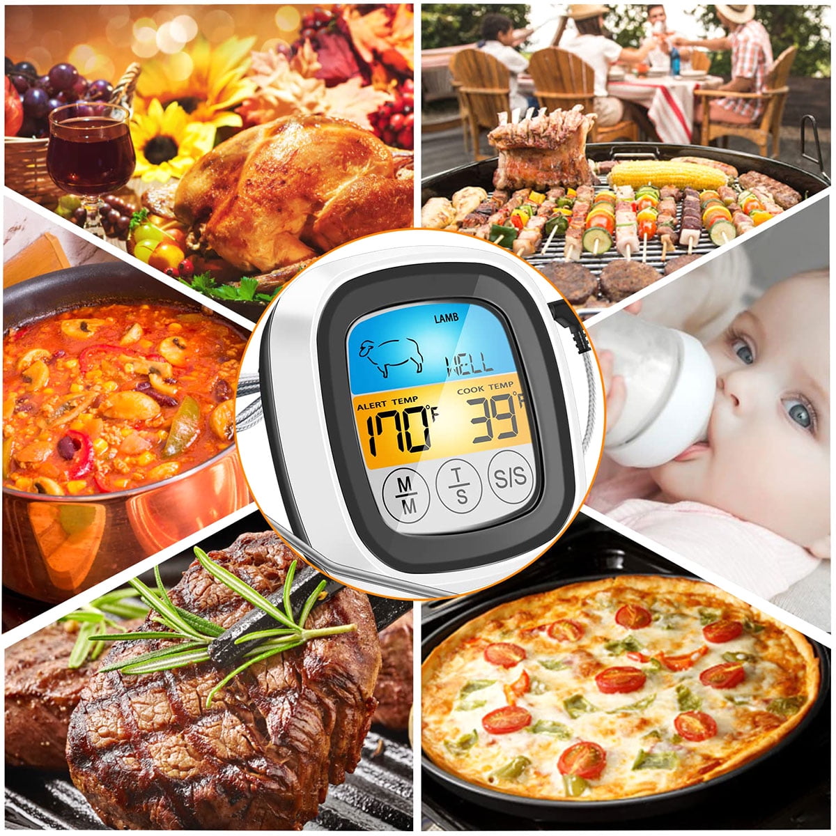 Engsav Digital Meat Thermometer Instant Read, Meat Thermometer for Kitchen,  Cooking, Grilling, Turkey, Steak, Wireless Temperature Probe with