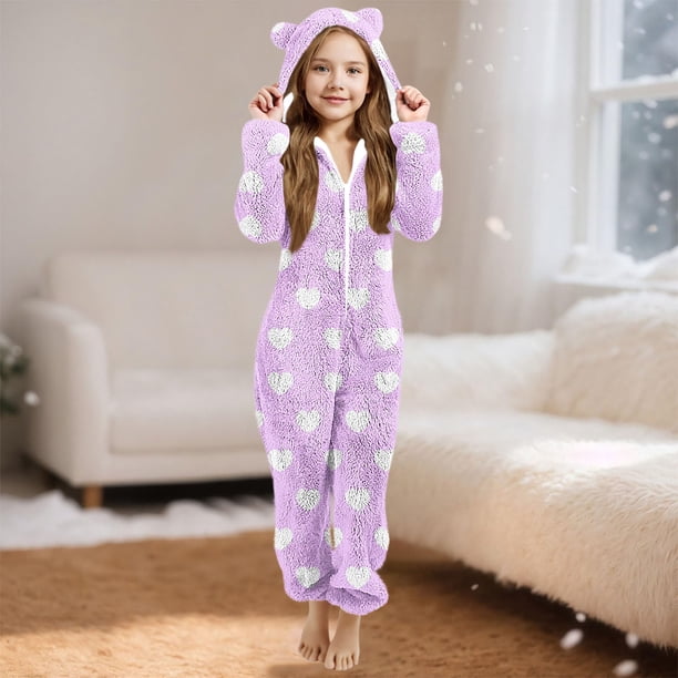Pantalones largos para niña, mono de manga larga con capucha y manga larga, pijama informal de invierno cálido, ropa de dormir para niña, mono de poliéster