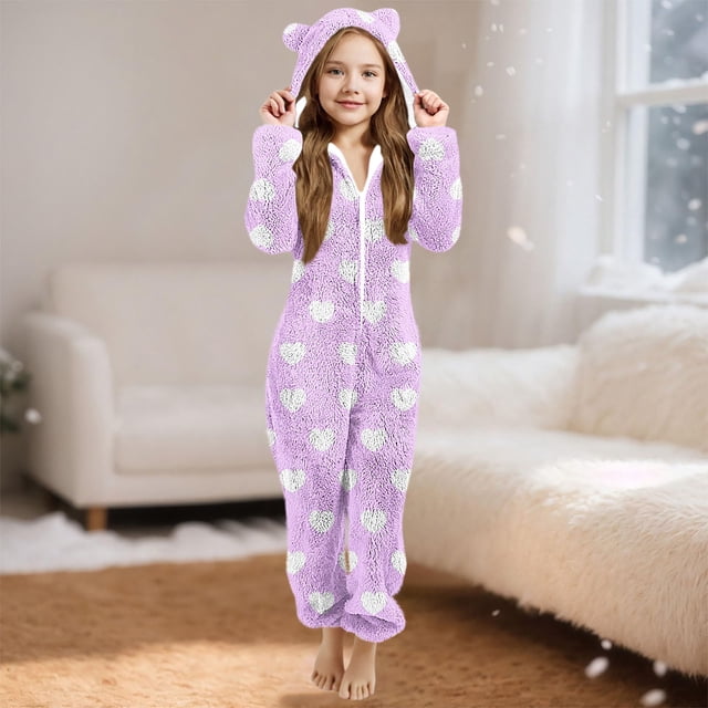 Pantalones largos para niña, mono de manga larga con capucha y manga larga, pijama informal de invierno cálido, ropa de dormir para niña, mono de poliéster