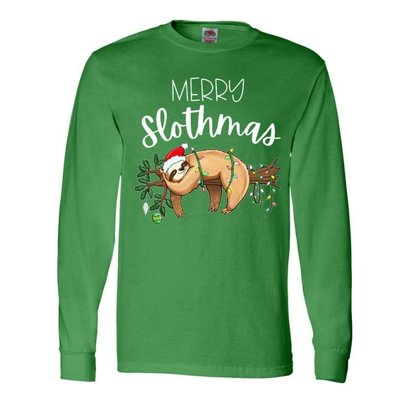 Inktastic Merry Slothmas Cute Christmas Sloth in Hat with Lights Long Sleeve T-Shirt