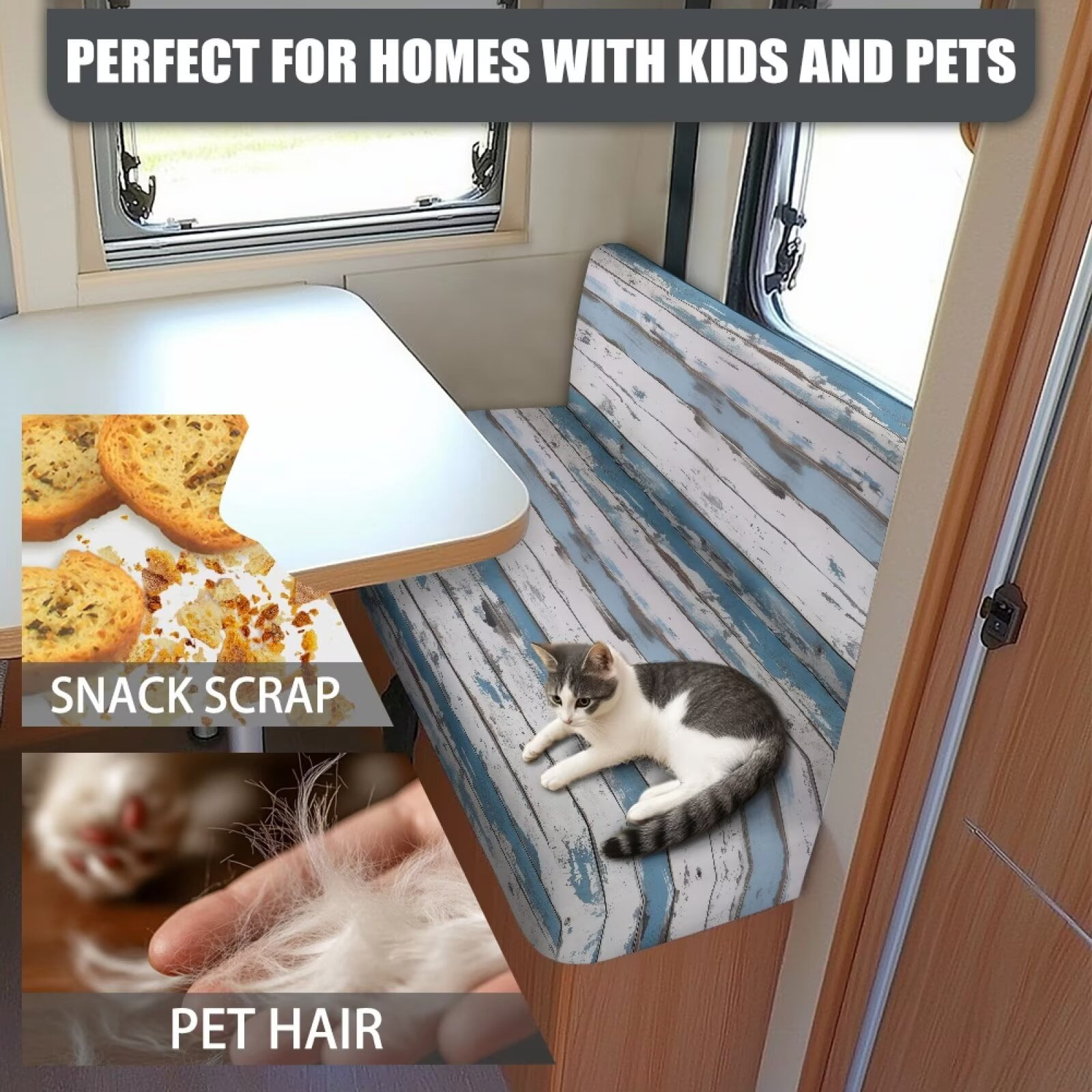 Pzuqiu Wooden Print RV Dinette Cushion Covers Stretch Camper Seat Cushion Slipcovers Washable Camper Sofa Cover Furniture Protector for RV Car Bench