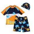 thumbnail image 2 of NAISIBABY Boys 3-Piece Swimsuits, Short Sleeve Tops Elastic Waist Trunks with Swim Hat Stretch Bathing Beach Swimwear Yellow 2-3T, 2 of 8