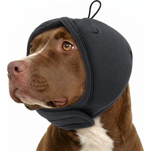 Dog Ear Wrap Noise Protection, No Shake Dog Muffs & Head Wrap, Thick Noise Cancelling Ear Cover for Anxiety Relief, Adjustable Calming Hoodie for Thunder, Firework, Grooming(Black,L)