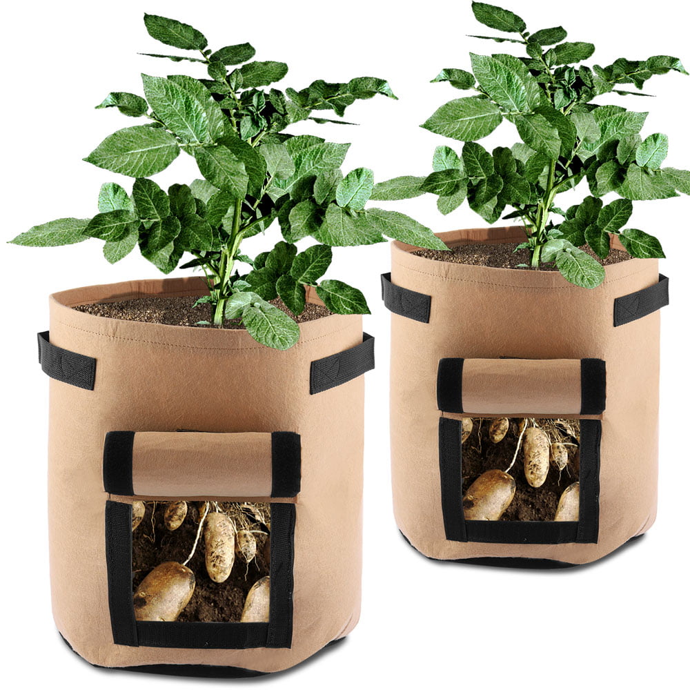 MINGPINHUIUS Grow Bags 7 Gallon Plant Potato Carrot Tomato Onion 2 pcs, Black Double Layer Premium Breathable Nonwoven Cloth with Strap Handles 