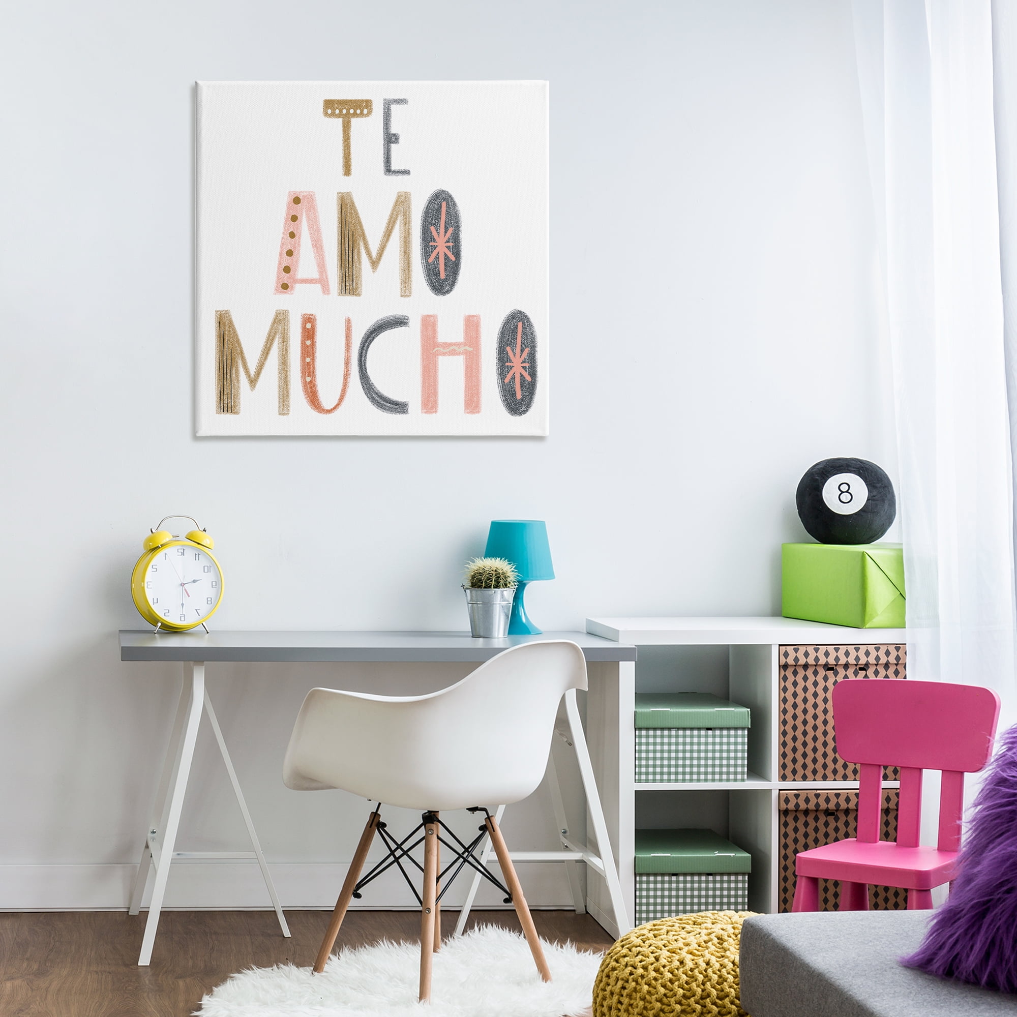 Stupell Industries Te Amo Mucho Creativo Inspirational Quotes & Sayings Painting Wrapped Canvas Art Print Wall Art, 30 x 30