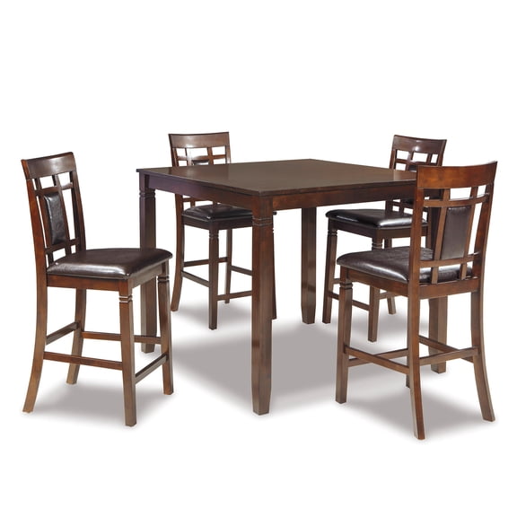 Signature Design by Ashley Bennox 5-Piece Counter Height Dining Set - Brown Wood Table with 4 Faux Leather Bar Stools