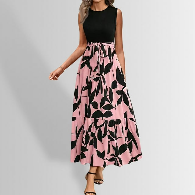 WILLBEST Vestidos De Lino Para Mujer Vestidos De Verano Para Mujer 2025 Vestido Largo Cruzado De Manga Corta Con Estampado Floral Vestido De Línea A Con Volantes Y Retazos
