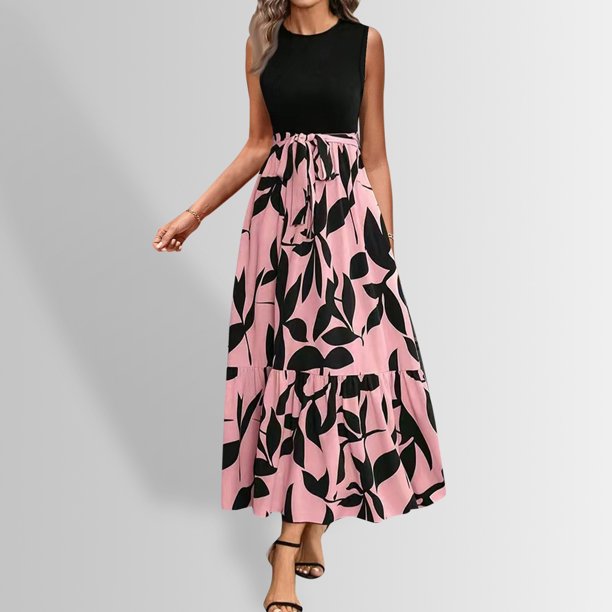 WILLBEST Vestidos Casuales Vestidos de Verano para Mujer 2025 Vestido Largo Cruzado de Manga Corta con Estampado Floral Vestido de Línea A con Volantes y Retazos Extra Grande