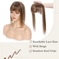 thumbnail image 3 of MY-LADY Clip In Remy Topper Hairpiece With Bangs Human Hair Clip On Toupee Wispy Bangs For Women Middle Part With Hair Loss Thinning Hair #4P27 Medium Brown & Dark Blonde, 3 of 8