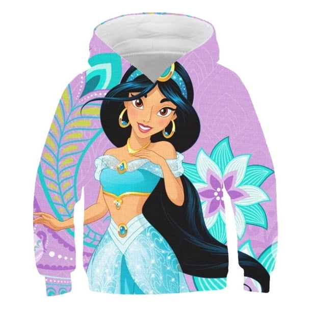 Sudaderas con capucha de princesa Jasmine para primavera y otoño, sudaderas de manga larga de dibujos animados para niñas, ropa informal de princesa de Disney, Tops con capucha, ropa 7T Gao Jinjia LED