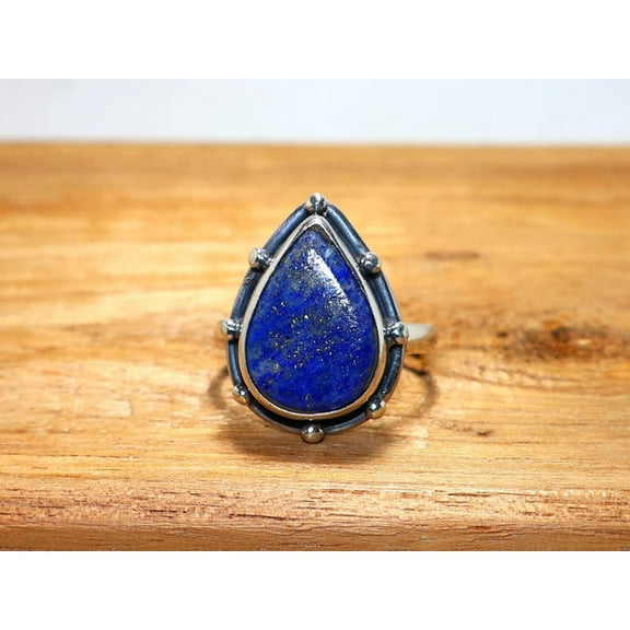 Heaven Crafts 925 Sterling Silver Genuine Lapis Lazuli Ring Anniversary Gift Boho Dainty Jewelry Handmade Ring For Her
