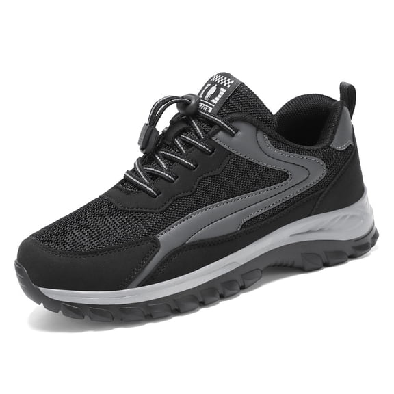 Men'S Plus Size Sneakers - Walking - All-Season Lightweight Sneakers with Cushioned Arch Support Elastic Lace-Up Closure, Breathable Mesh Shoes for Gym, Running, - Black Athletic Footwear for Big